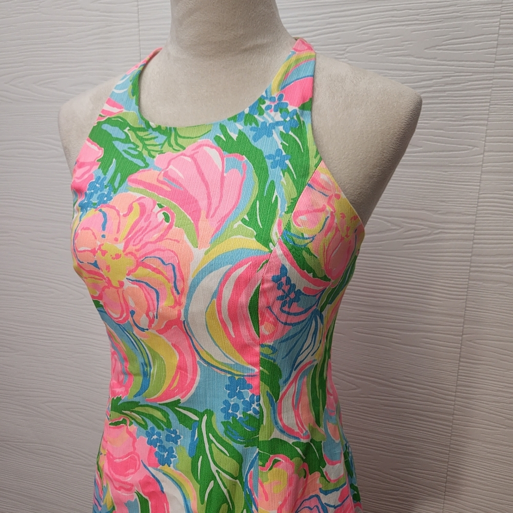 Lilly Pulitzer Cotton Back Zip Shift Dress Size 0 Strapless Racerback - Picture 3 of 12